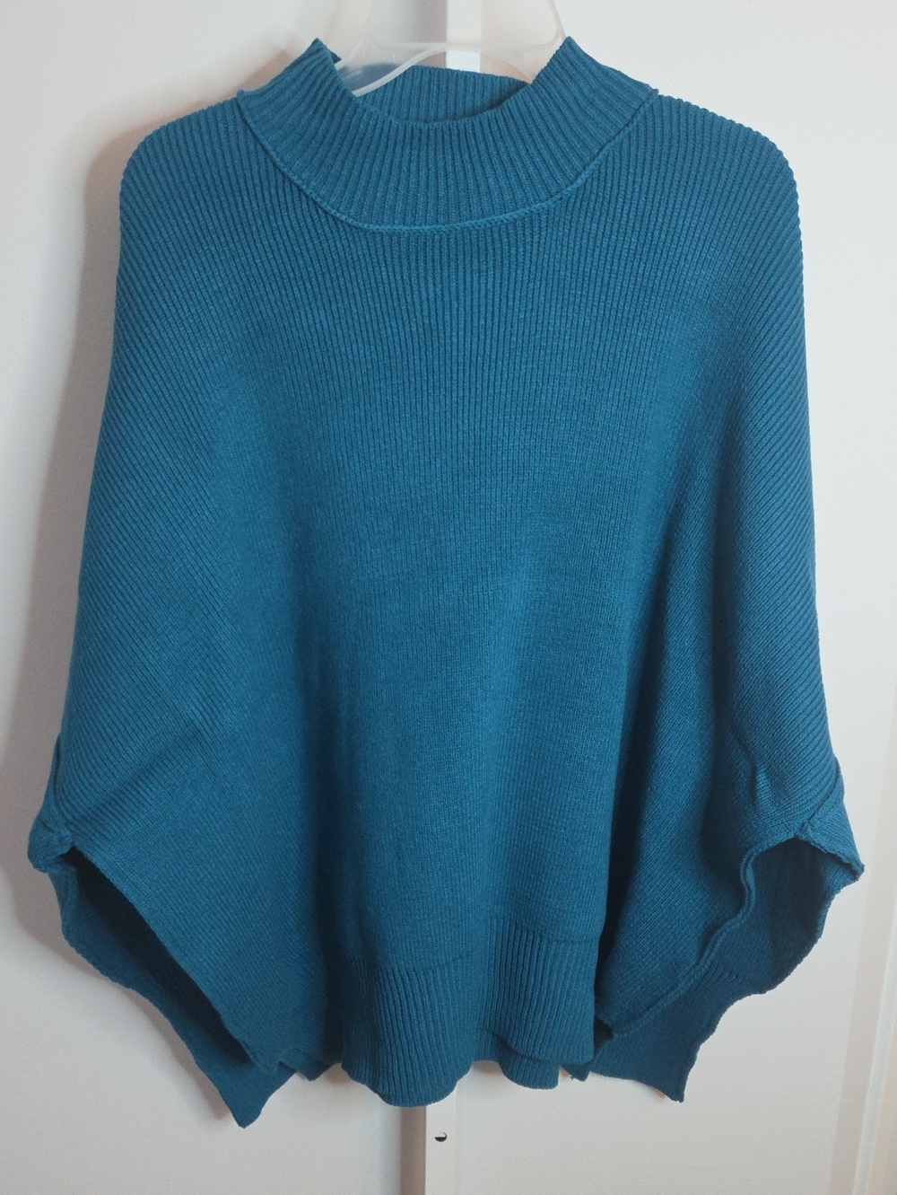 ​Zenana Teal Blue Ribbed Mock Neck Oversized Sweater S/M TW-3424A5 Slouchy